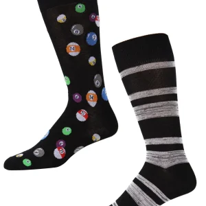Men's 2 Pair Pack Novelty Billiard Ball Crew Socks
