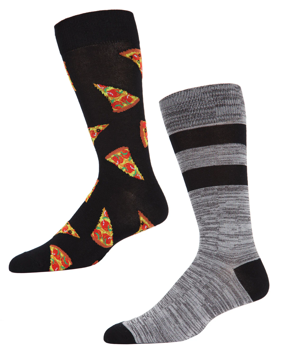 2 Pair Men's Pizza-Themed and Striped Rayon-Blend Novelty Crew Socks – Image 2