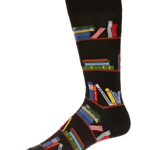 Men's "Bookshelf" Rayon from Bamboo Blend Novelty Crew Sock