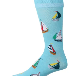 Men's "Sail Away" Rayon-Blend Novelty Crew Sock