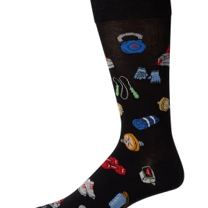 Men's Workout-Themed Rayon-Blend Novelty Crew Sock