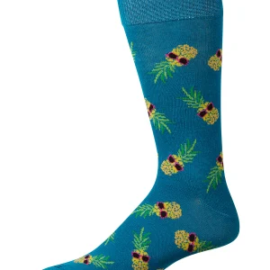 Men's "Sunny Pineapples" Rayon-Blend Novelty Crew Sock