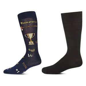 2 Pair Men's "Trophy Husband" Rayon-Blend Novelty Crew Socks