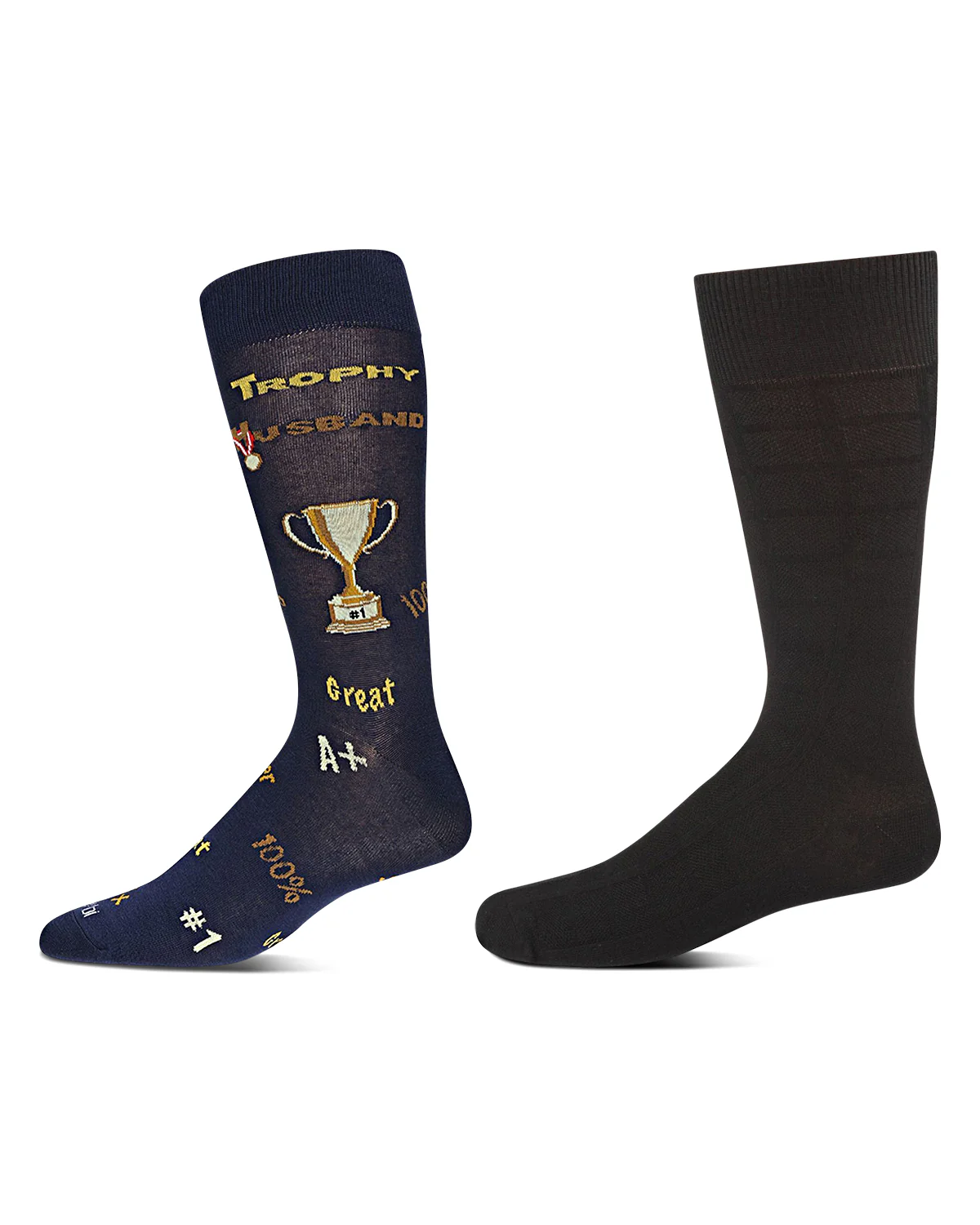 2 Pair Men's "Trophy Husband" Rayon-Blend Novelty Crew Socks