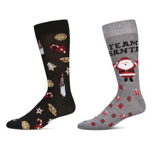2 Pair Men's Rayon Blend Christmas Holiday Novelty Crew Socks