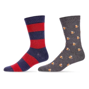 2-Pair Men's Cashmere Blend Assorted Novelty Crew Socks