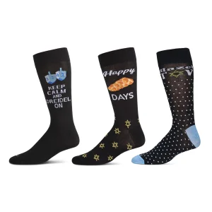 3 Pair Men's Hanukkah Novelty Crew Socks