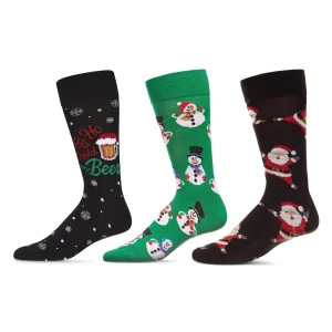 3 Pair Men's Christmas Novelty Crew Socks