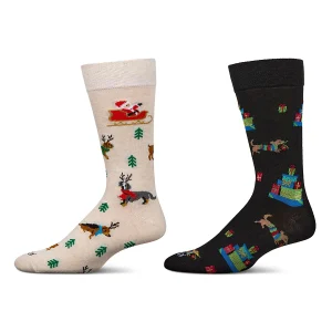 2 Pair Men's Rayon Blend "Holiday Animals" Christmas Novelty Crew Socks