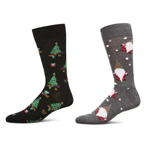 2 Pair Men's Rayon Blend Christmas Holiday Novelty Crew Socks