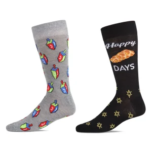 2 Pair Men's Rayon Blend Hanukkah Holiday Novelty Crew Socks