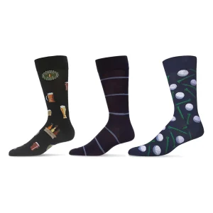 3 Pair Men's Sports-Themed Rayon-Blend Novelty Crew Socks