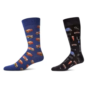2 Pair Men's Rayon Blend Sports-Themed Novelty Crew Socks