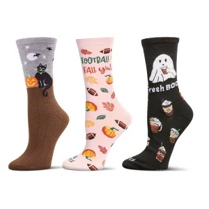 3 Pair Women's Halloween Pumpkin Novelty Crew Socks