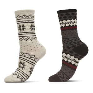 2 Pair Women's Fair Isle Cashmere Blend Fine-Gauge Crew Socks