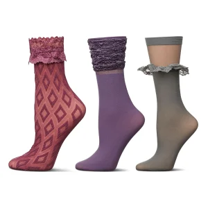 3 Pair Women's Lace and Ruffled Fashion Crew Socks