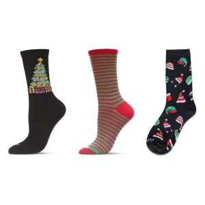 3 Pair Women's Christmas Holiday Novelty Crew Socks