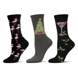 3 Pair Women's Christmas Holiday Cheer Novelty Crew Socks