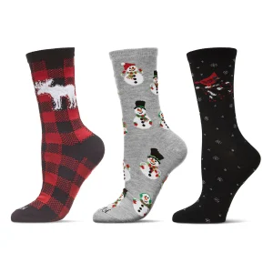 3 Pair Women's Winter-Themed Novelty Crew Socks