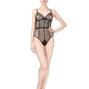 Women's Embroidered Mesh Hummingbird Floral Bodysuit