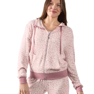 Women's Allover Leopard Print Drawstring Zippered Hoodie