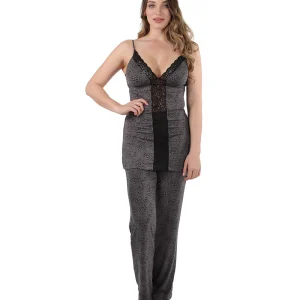 Women's Lace Trim Animal Print Lightweight Cami Pajama Set