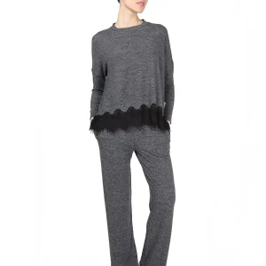 Women's Long Sleeve Lounge Set with Contrast Lace Hem