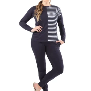 Women's 100% Cotton Breton Stripe Two Tone Pajama Set