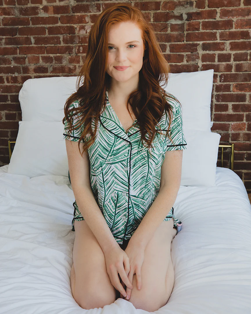 Women's Palm Play Notch Collar Cotton Blend Pajama Set – Image 5