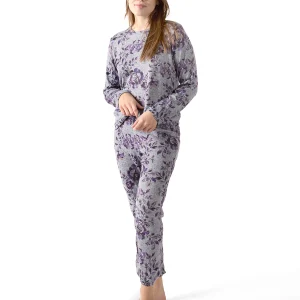 Women's 2 Piece Purple Blossom Long Sleeve and Tapered Pant Pajama Set