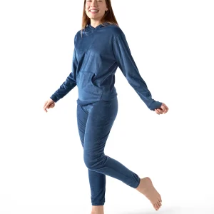 Women's 2 Piece Plush Ribbed Velour Hooded Sweatshirt Set