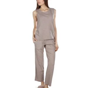 Women's Relaxed Fit 100% Cotton Slub Knit Pants and T-Shirt Set