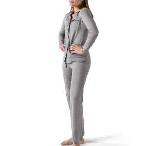 Women's Notch Collar Cotton Blend Pant Pajama Set