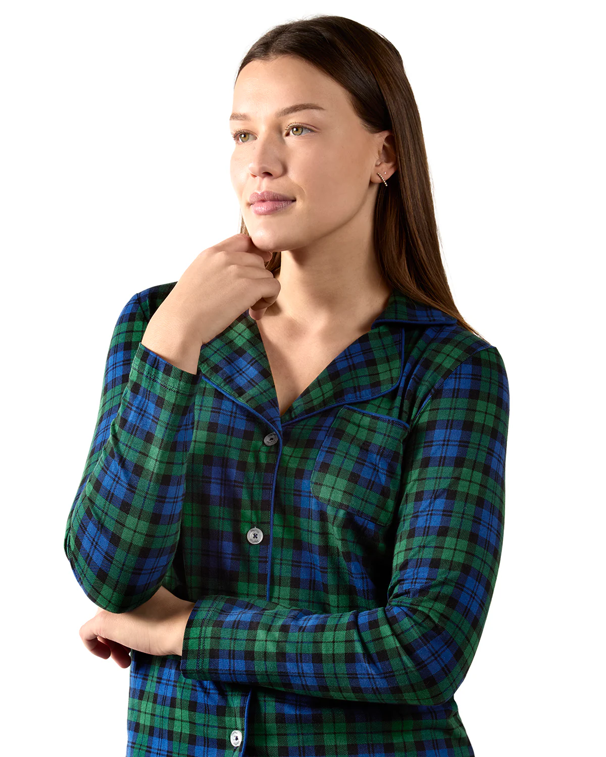 2 Piece Women's Plaid Cotton-Blend Notch-Collar Button-Down Pajama Set In a Bag – Image 5