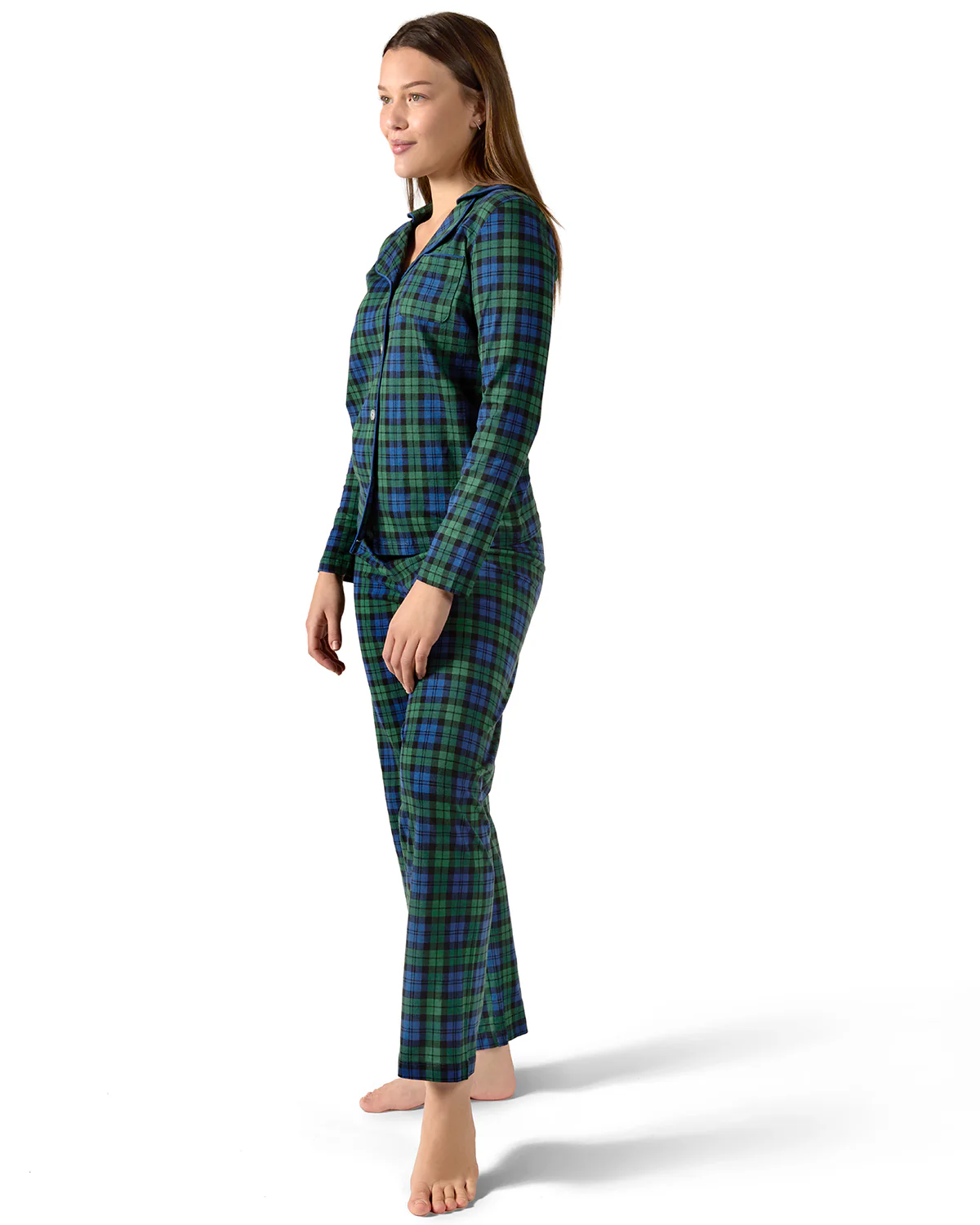 2 Piece Women's Plaid Cotton-Blend Notch-Collar Button-Down Pajama Set In a Bag – Image 4