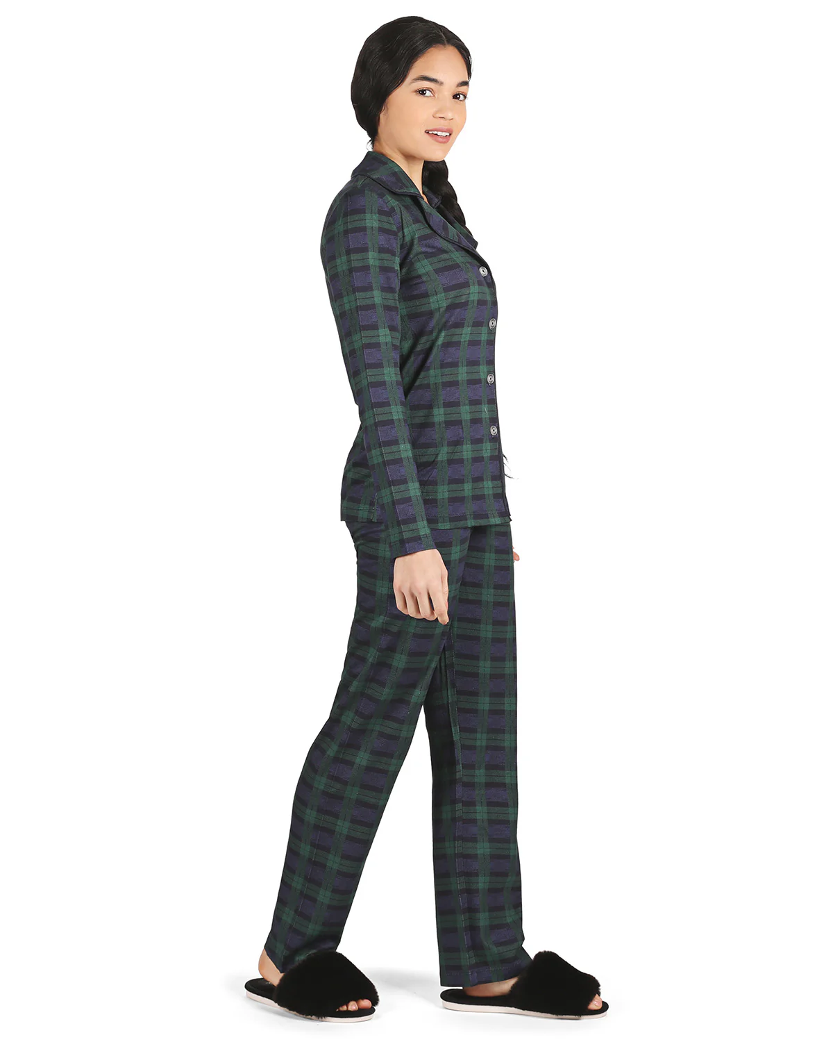 2 Piece Women's Plaid Cotton-Blend Notch-Collar Button-Down Pajama Set In a Bag – Image 9