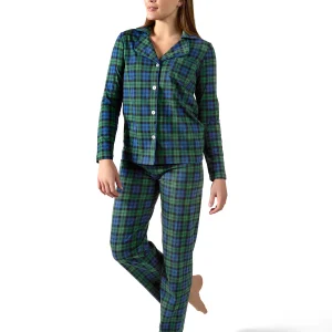 2 Piece Women's Plaid Cotton-Blend Notch-Collar Button-Down Pajama Set In a Bag