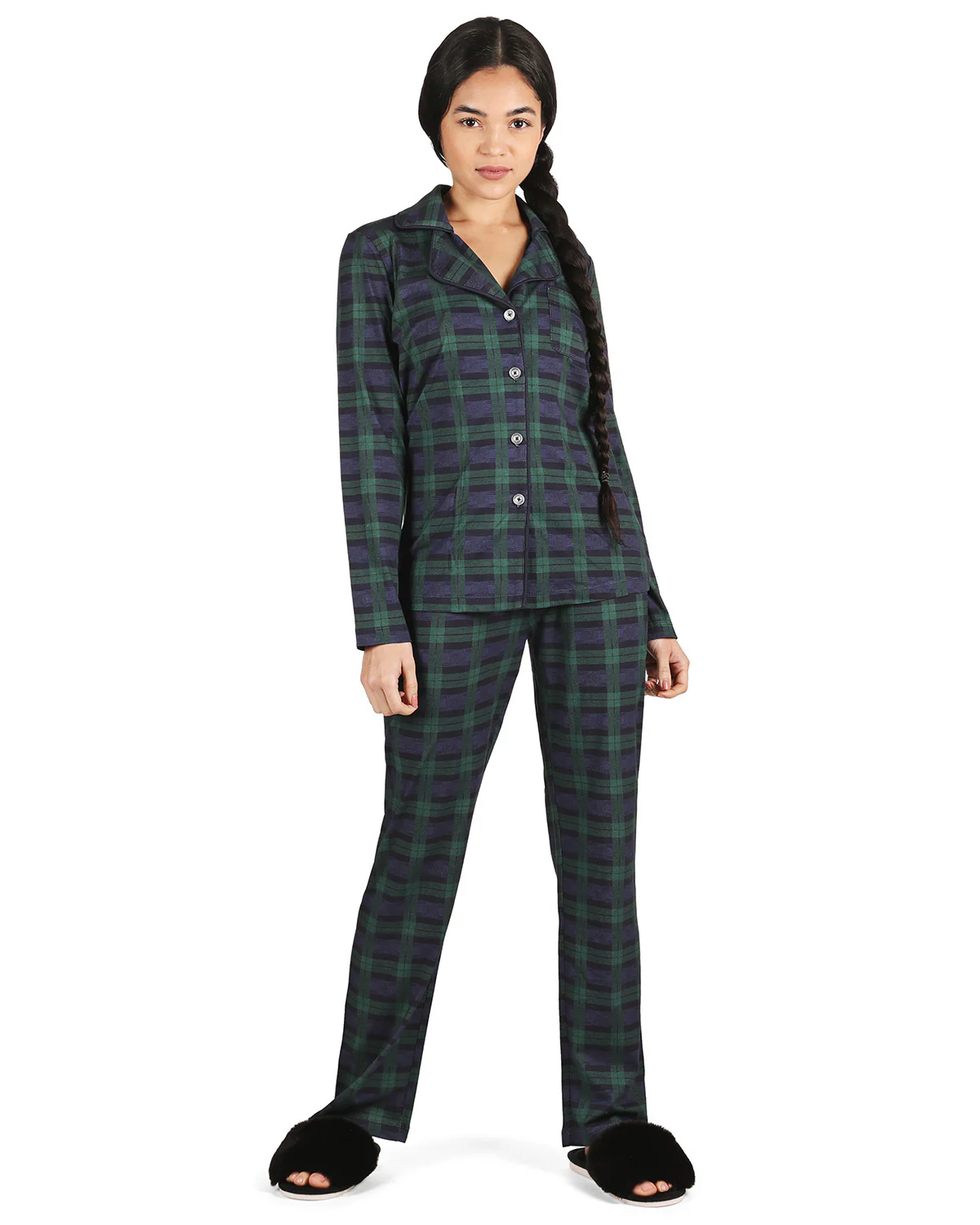 2 Piece Women's Plaid Cotton-Blend Notch-Collar Button-Down Pajama Set In a Bag – Image 7