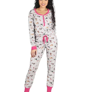 Women's Henley Cotton-Rich Pajama Set with Dog Print