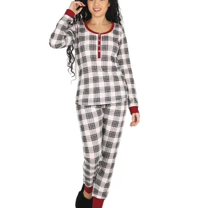 Women's Henley Plaid Cotton Blend Pajama Set