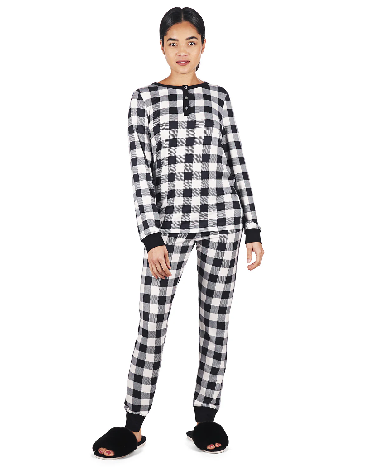 Women's Henley Buffalo Plaid Long Sleeve Pajama Set – Image 5