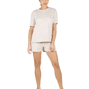 Women's 2 Piece Leopard Print Velour Short Pajama Set