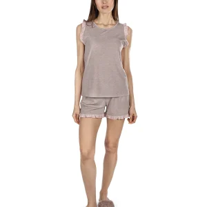 Women's Contrast Ruffle Trim Modal Top and Shorts Set