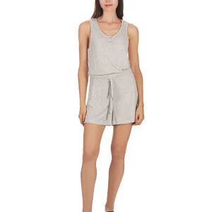 Women's Soft Waffle Bamboo Blend Short Romper with Cinched Waist