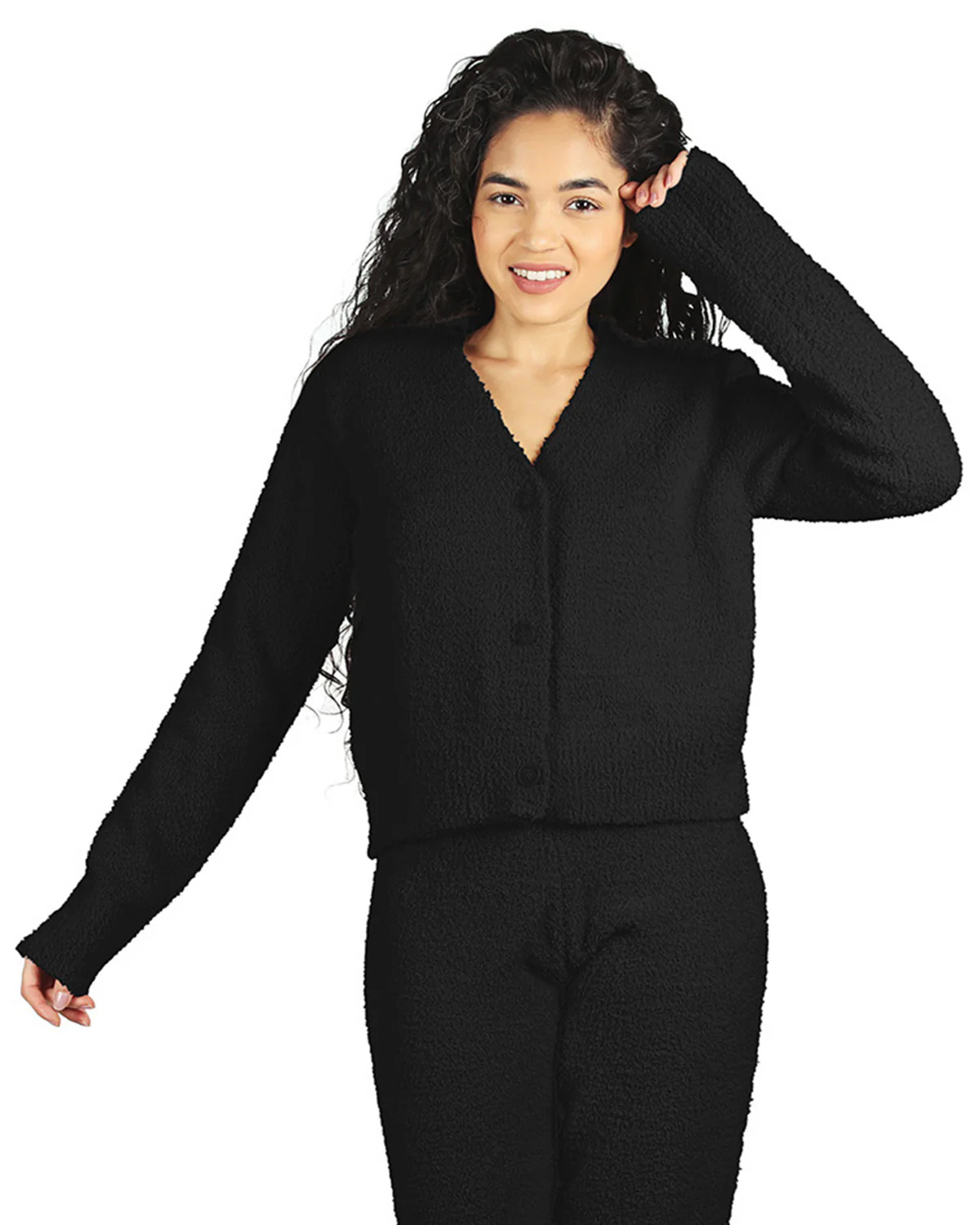 Women's Cozy Knit V-Neck Button-Down Cardigan Sweater – Image 3