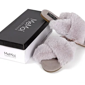 Women's The Adela Mule Hard Criss-Cross Faux Fur Sole Slippers