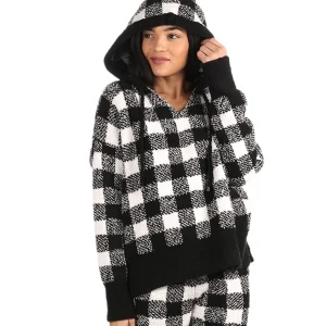 Women's Buffalo Check Cozy Knit Drawstring Hoodie