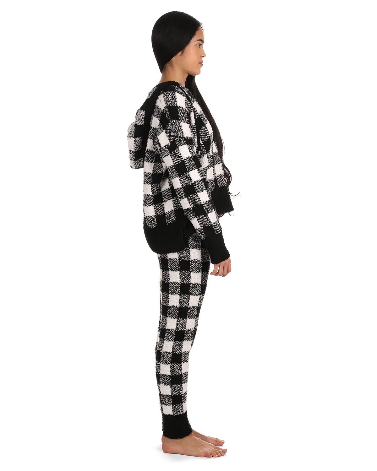 Women's Buffalo Check Cozy Knit Drawstring Hoodie – Image 5
