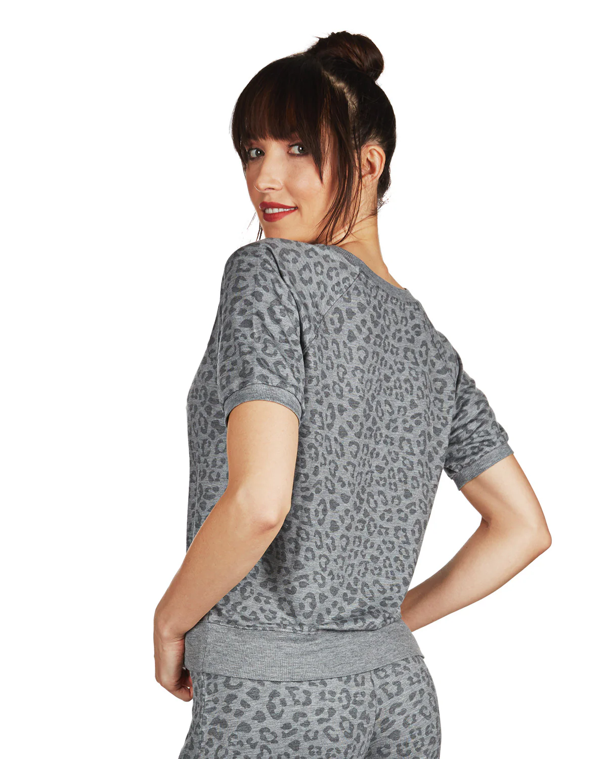 Women's Terry Lounge Leopard Print Short Sleeve Sweatshirt – Image 6