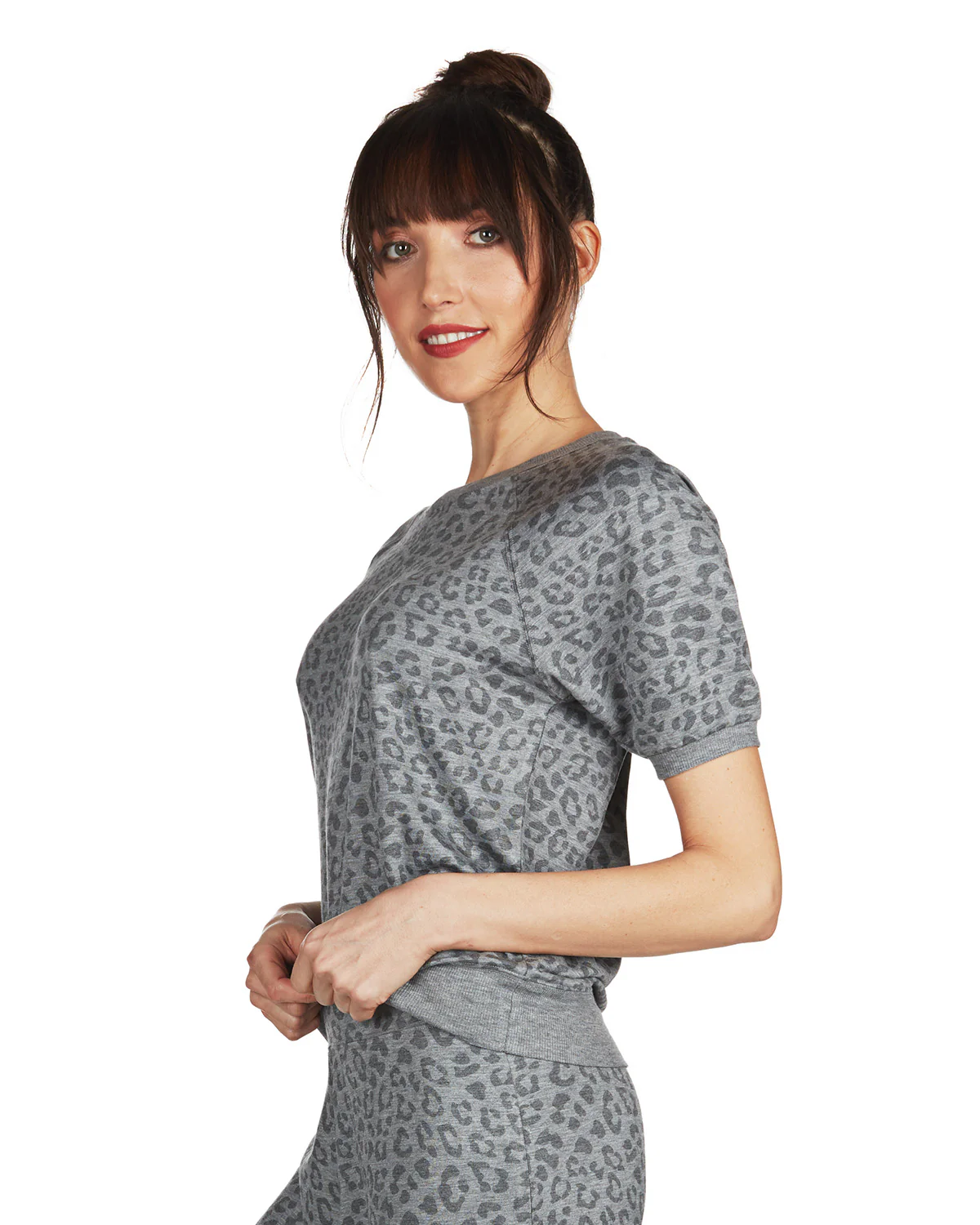 Women's Terry Lounge Leopard Print Short Sleeve Sweatshirt – Image 4